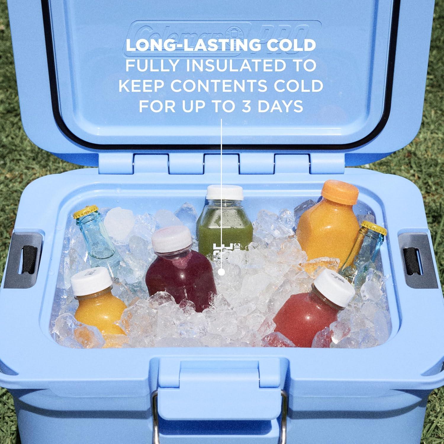 imageColeman Pro HeavyDuty 25qt UltraLight Premium Hard Cooler ExtraThick Insulation Keeps Ice up to 3 Days 36Can CapacityBlue Sky