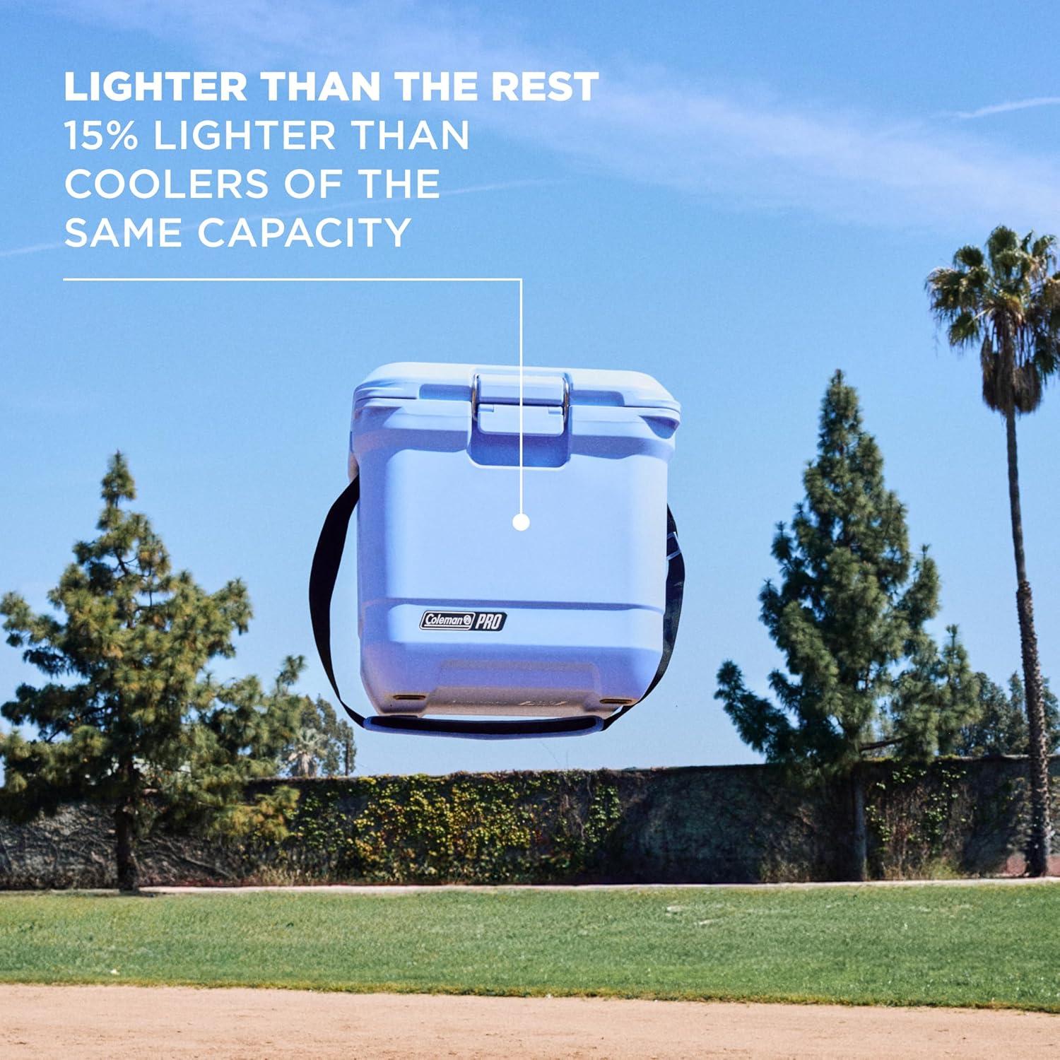 imageColeman Pro HeavyDuty 25qt UltraLight Premium Hard Cooler ExtraThick Insulation Keeps Ice up to 3 Days 36Can CapacityBlue Sky