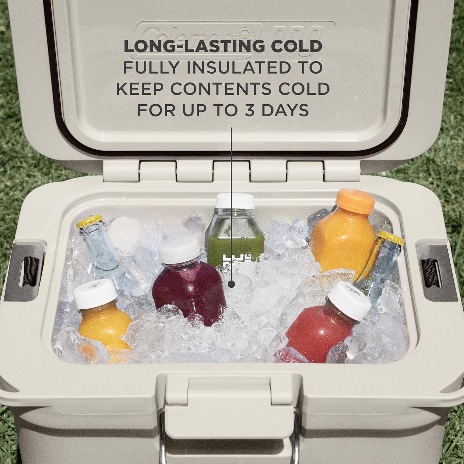 imageColeman Pro HeavyDuty 25qt UltraLight Premium Hard Cooler ExtraThick Insulation Keeps Ice up to 3 Days 36Can CapacityDesert Sand