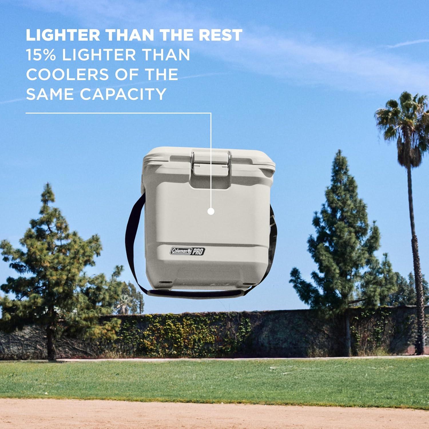 imageColeman Pro HeavyDuty 25qt UltraLight Premium Hard Cooler ExtraThick Insulation Keeps Ice up to 3 Days 36Can CapacityDesert Sand