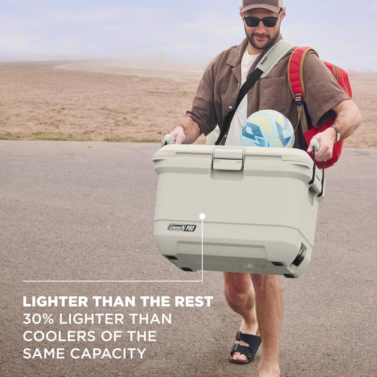 imageColeman Pro HeavyDuty 25qt UltraLight Premium Hard Cooler ExtraThick Insulation Keeps Ice up to 3 Days 36Can CapacityDesert Sand