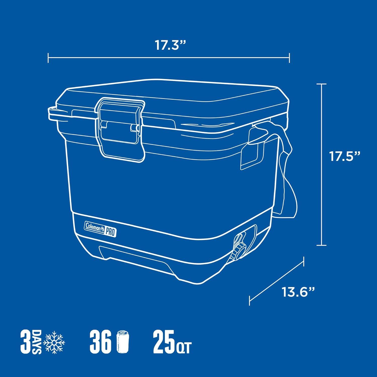 imageColeman Pro HeavyDuty 25qt UltraLight Premium Hard Cooler ExtraThick Insulation Keeps Ice up to 3 Days 36Can CapacityNeptune