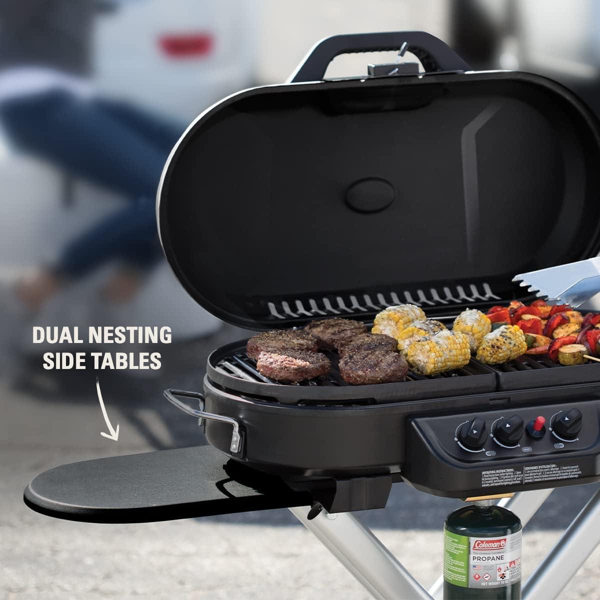 imageColeman RoadTrip 285 Portable StandUp Propane Grill with 3 Adjustable Burners ampamp Instastart Ignition 20000 BTUs of Power for Outdoor Cooking Camping Tailgating Grilling BBQs ampamp MoreGreen