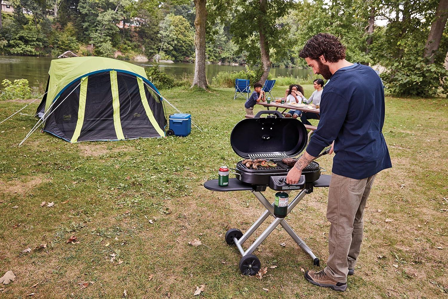 imageColeman RoadTrip 285 Portable StandUp Propane Grill with 3 Adjustable Burners ampamp Instastart Ignition 20000 BTUs of Power for Outdoor Cooking Camping Tailgating Grilling BBQs ampamp MoreGreen