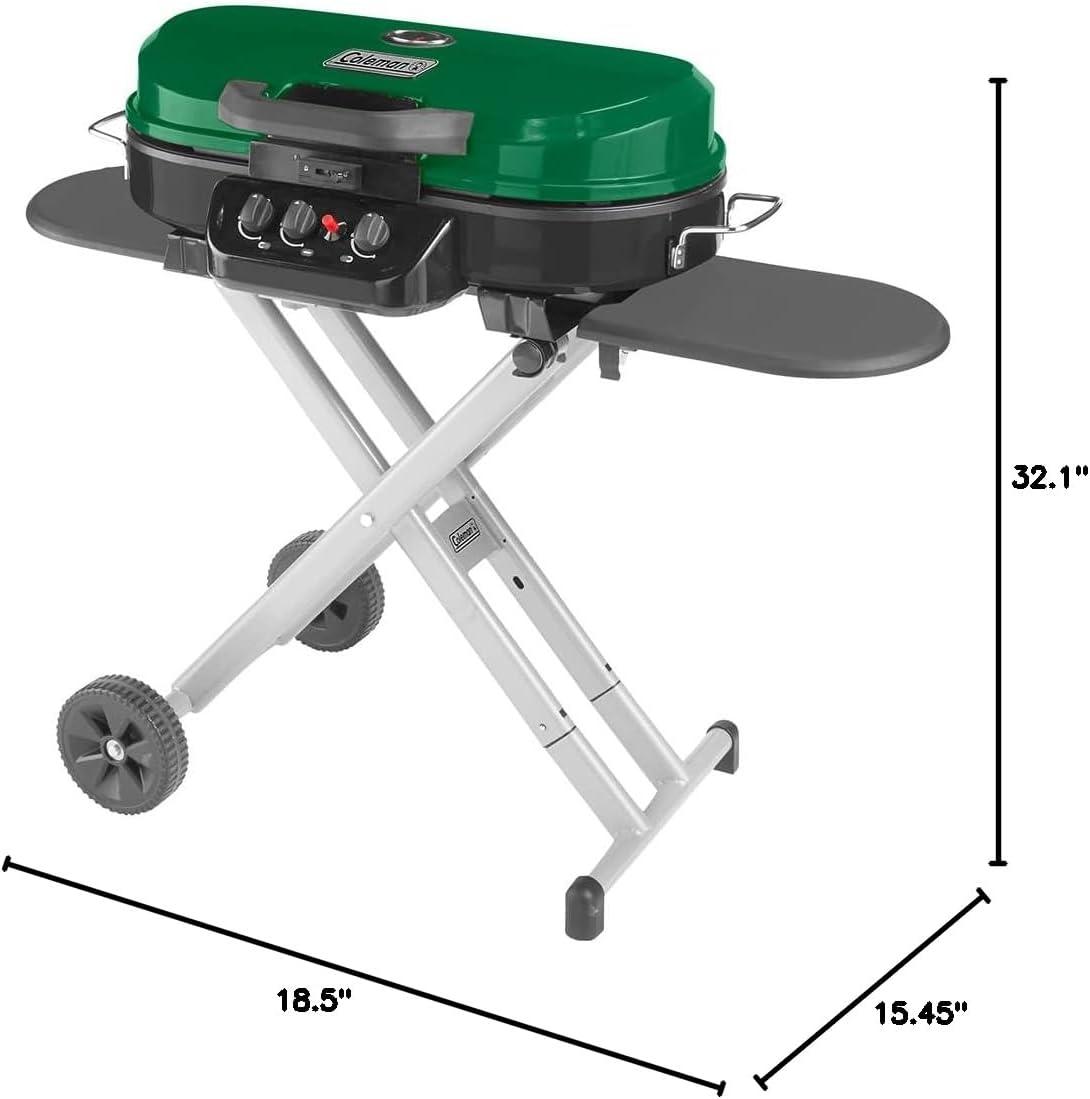 imageColeman RoadTrip 285 Portable StandUp Propane Grill with 3 Adjustable Burners ampamp Instastart Ignition 20000 BTUs of Power for Outdoor Cooking Camping Tailgating Grilling BBQs ampamp MoreGreen