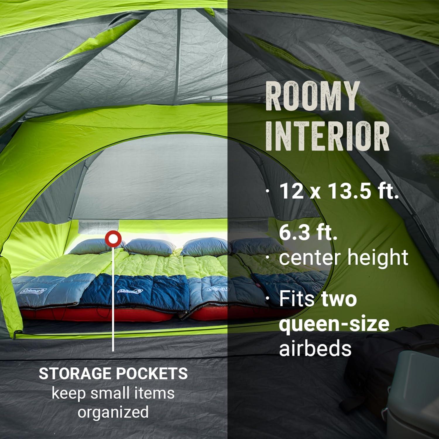 imageColeman Skydome Camping Tent with Screened Porch ampamp 5Minute Setup Weatherproof 468 Person Tent with Rainfly ampamp Carry Bag Made of PFASFree Materials8person