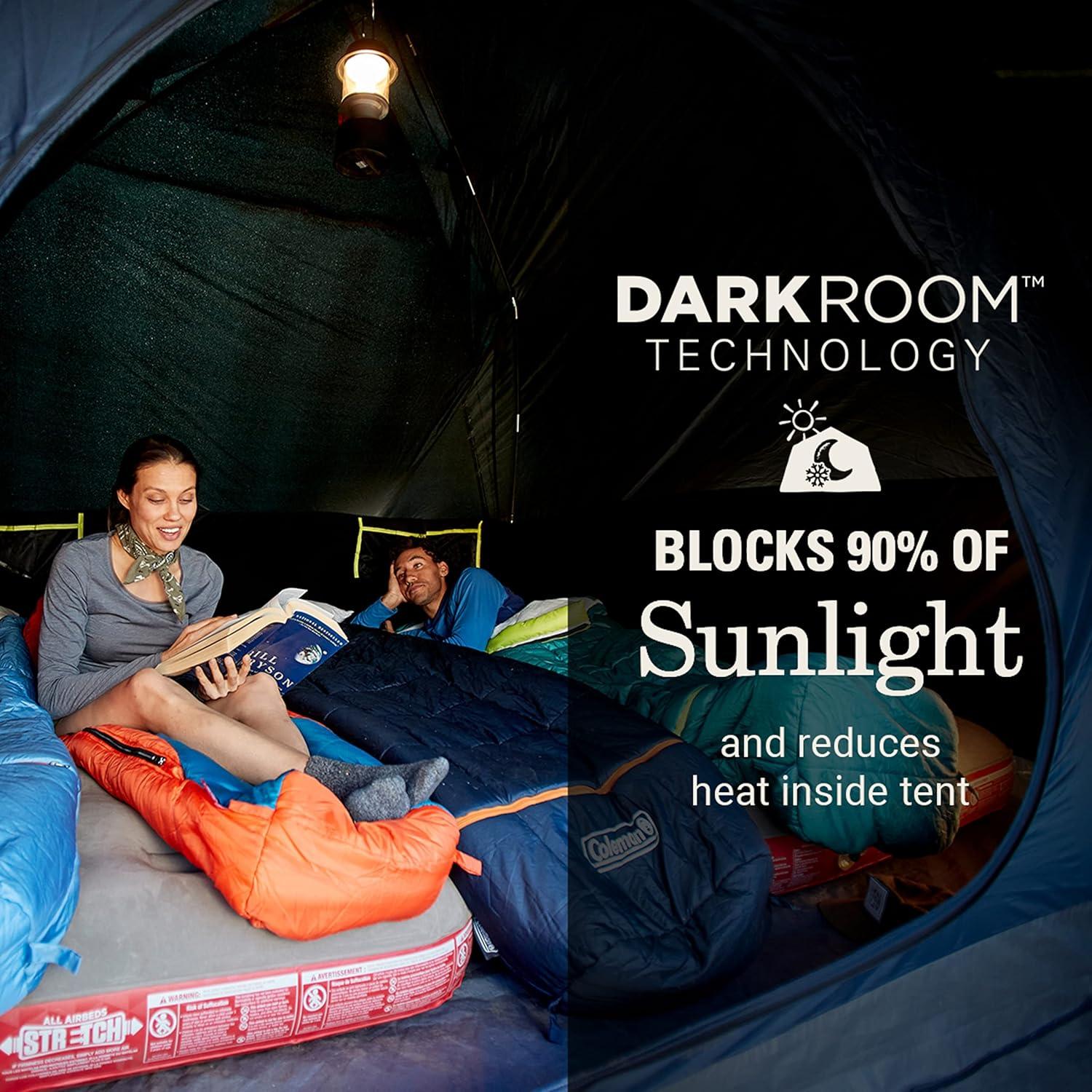 imageColeman Skydome Dark Room Camping Tent with Screen Porch ampamp 5Minute Setup Weatherproof 46 Person Tent Blocks 90 of Sunlight Rainfly ampamp Carry Bag Included Made of PFASFree MaterialsContains Pfas