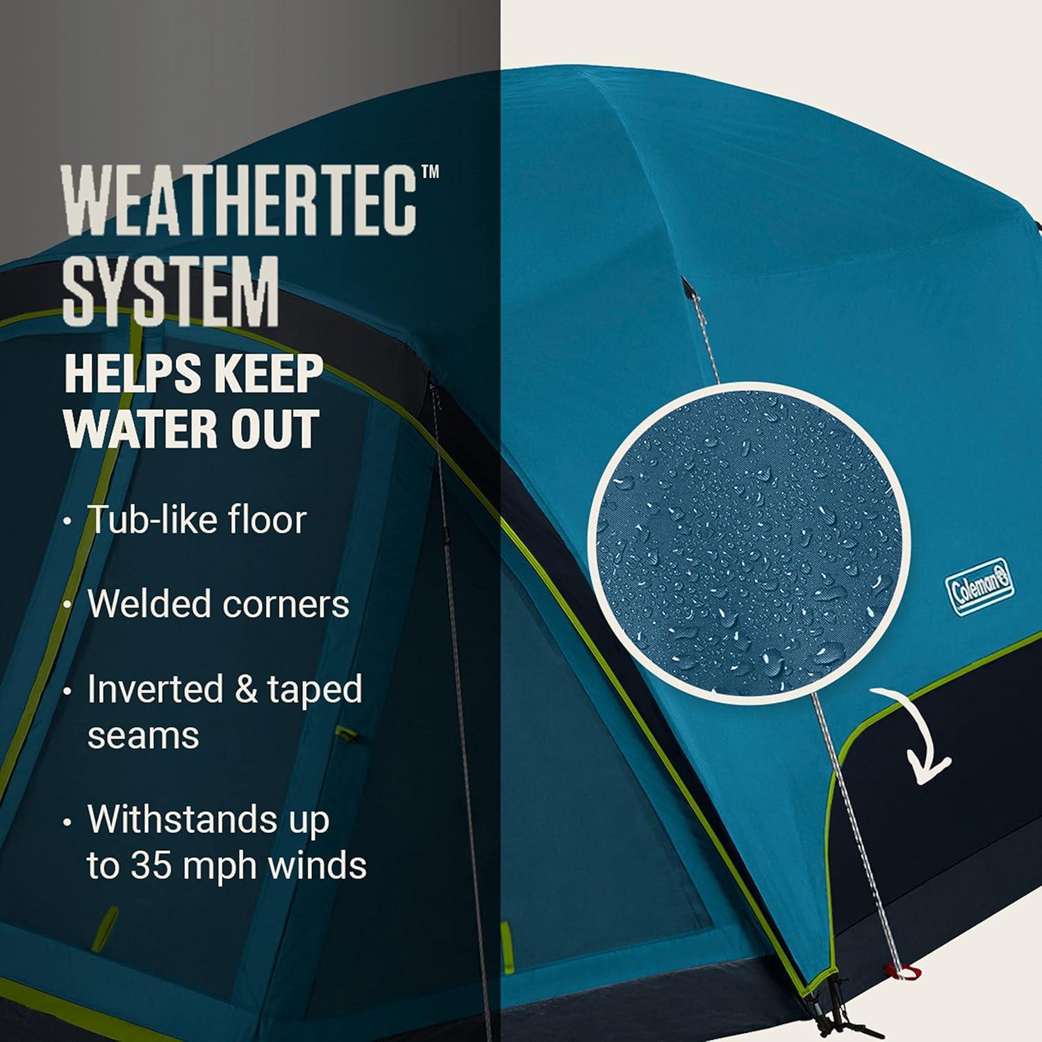 imageColeman Skydome Dark Room Camping Tent with Screen Porch ampamp 5Minute Setup Weatherproof 46 Person Tent Blocks 90 of Sunlight Rainfly ampamp Carry Bag Included Made of PFASFree MaterialsContains Pfas