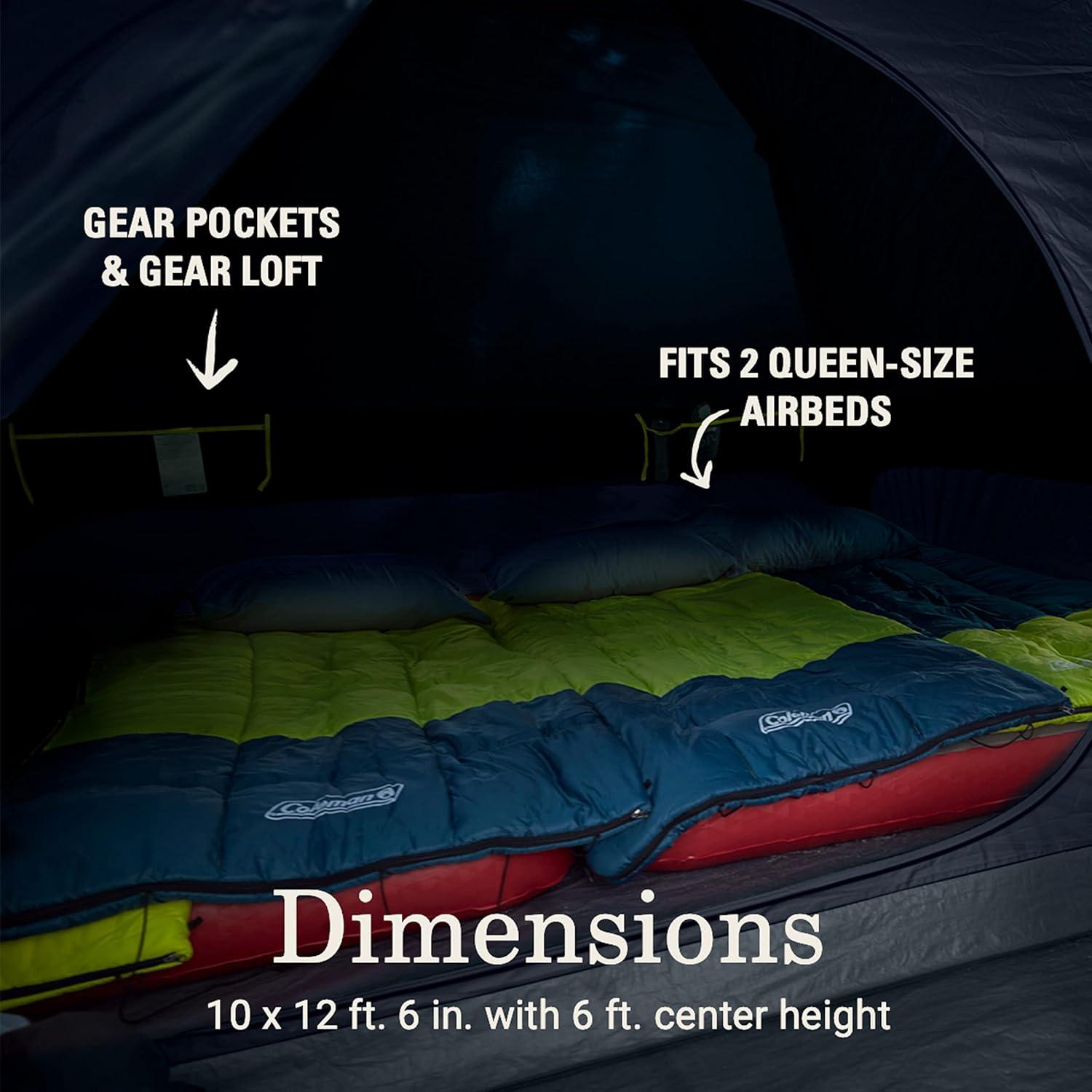imageColeman Skydome Dark Room Camping Tent with Screen Porch ampamp 5Minute Setup Weatherproof 46 Person Tent Blocks 90 of Sunlight Rainfly ampamp Carry Bag Included Made of PFASFree MaterialsContains Pfas