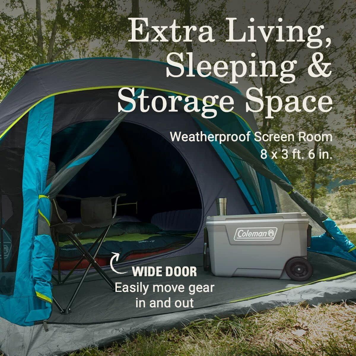 imageColeman Skydome Dark Room Camping Tent with Screen Porch ampamp 5Minute Setup Weatherproof 46 Person Tent Blocks 90 of Sunlight Rainfly ampamp Carry Bag Included Made of PFASFree MaterialsContains Pfas