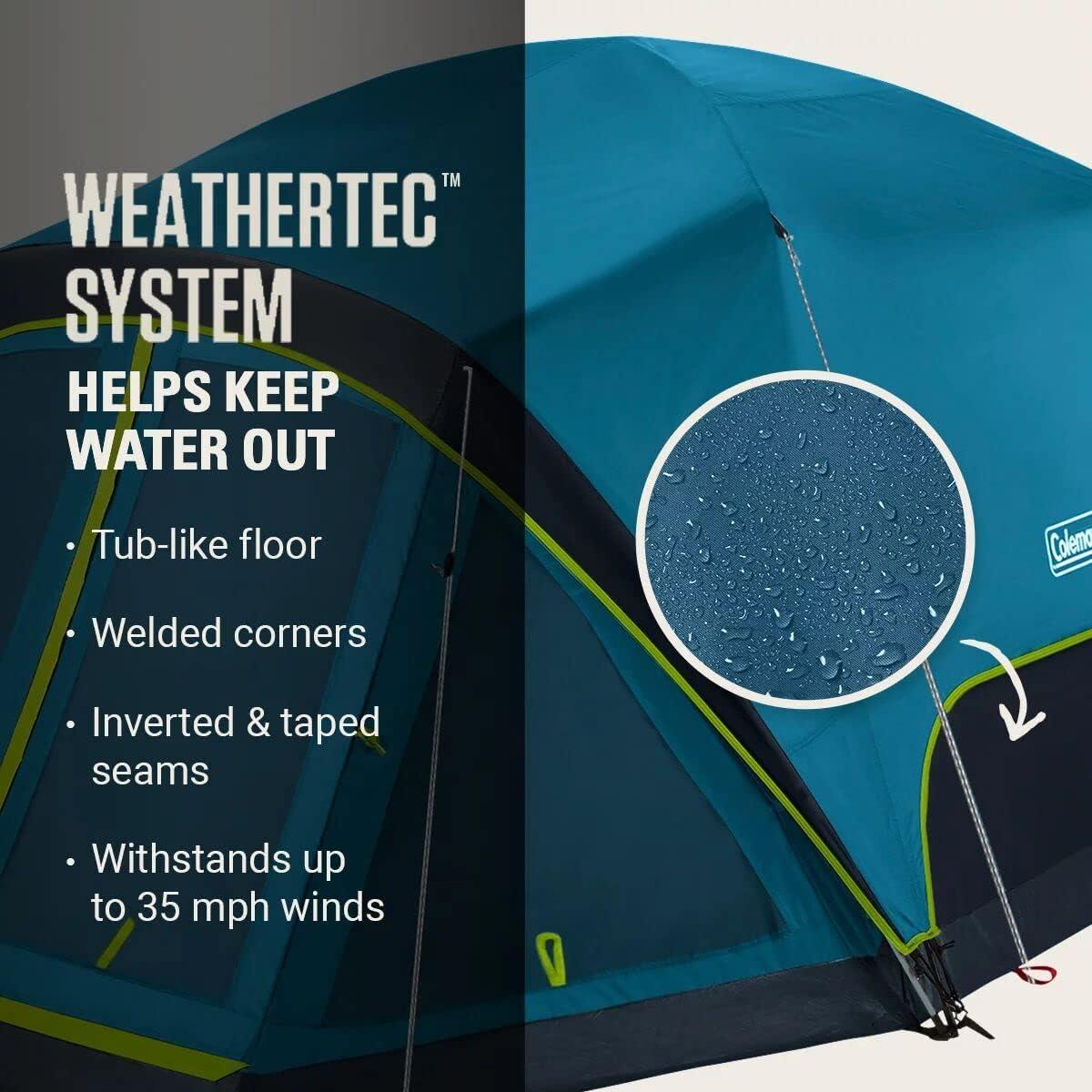 imageColeman Skydome Dark Room Camping Tent with Screen Porch ampamp 5Minute Setup Weatherproof 46 Person Tent Blocks 90 of Sunlight Rainfly ampamp Carry Bag Included Made of PFASFree MaterialsContains Pfas