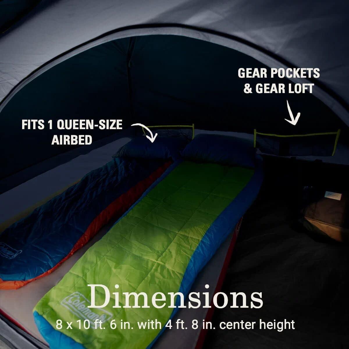 imageColeman Skydome Dark Room Camping Tent with Screen Porch ampamp 5Minute Setup Weatherproof 46 Person Tent Blocks 90 of Sunlight Rainfly ampamp Carry Bag Included Made of PFASFree MaterialsContains Pfas