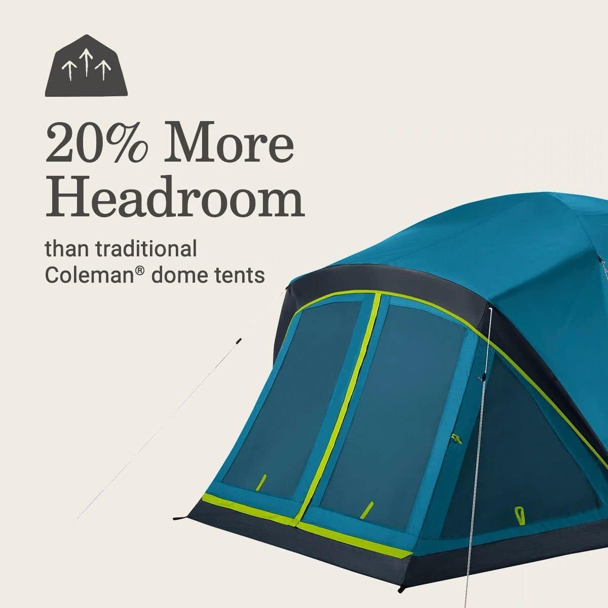 imageColeman Skydome Dark Room Camping Tent with Screen Porch ampamp 5Minute Setup Weatherproof 46 Person Tent Blocks 90 of Sunlight Rainfly ampamp Carry Bag Included Made of PFASFree MaterialsContains Pfas