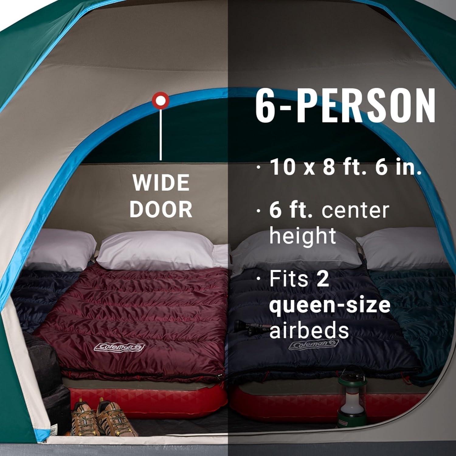 imageColeman Skydome Tent with 5 Minute Setup 2468Person Weatherproof Tent with Rainfly ampamp Carry Bag 20 More Headroom Than Traditional CanopiesEvergreen