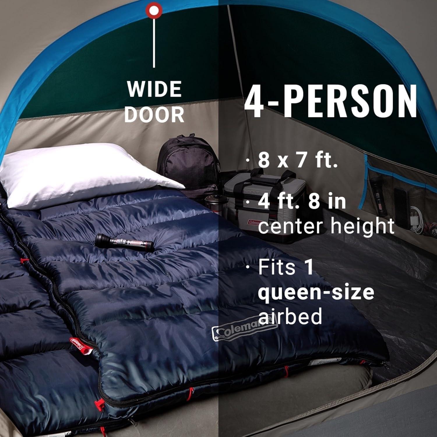 imageColeman Skydome Tent with 5 Minute Setup 2468Person Weatherproof Tent with Rainfly ampamp Carry Bag 20 More Headroom Than Traditional CanopiesEvergreen