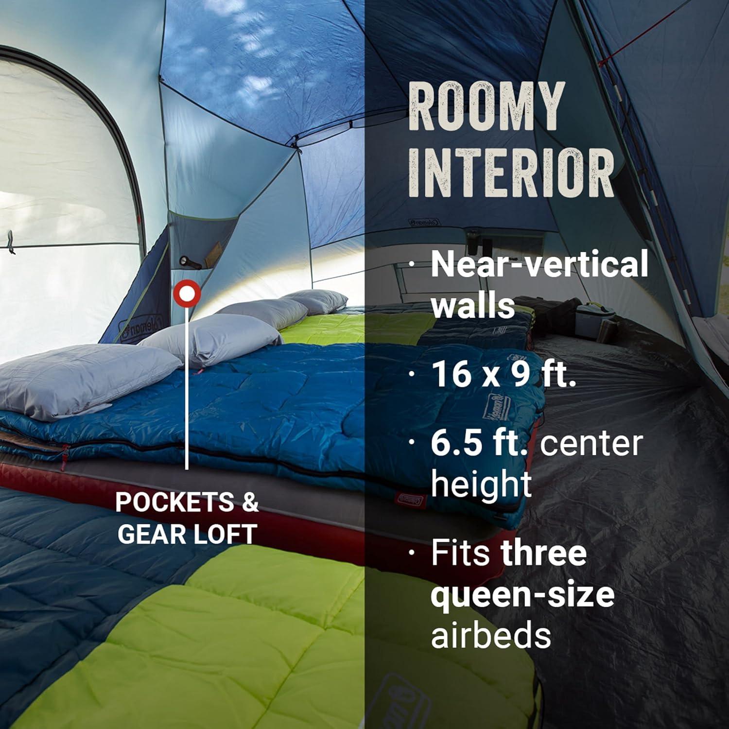 imageColeman Skydome XL Large Family Tent with 5 Minute Setup Weatherproof 812 Person Tent with Rainfly ampamp Carry Bag Fits Multiple Queen Airbeds Made of PFASFree MaterialsContains Pfas