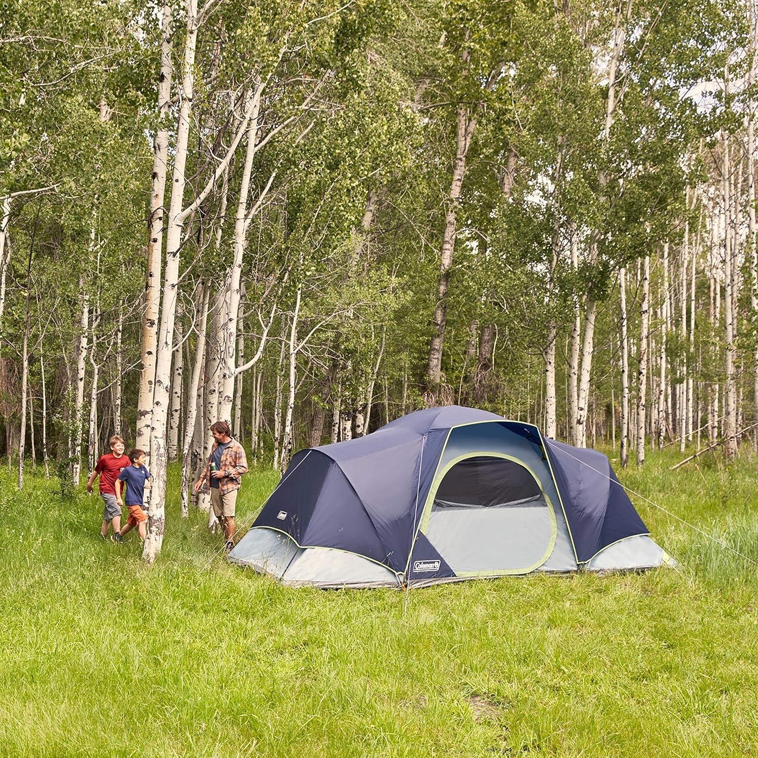 imageColeman Skydome XL Large Family Tent with 5 Minute Setup Weatherproof 812 Person Tent with Rainfly ampamp Carry Bag Fits Multiple Queen Airbeds Made of PFASFree MaterialsContains Pfas