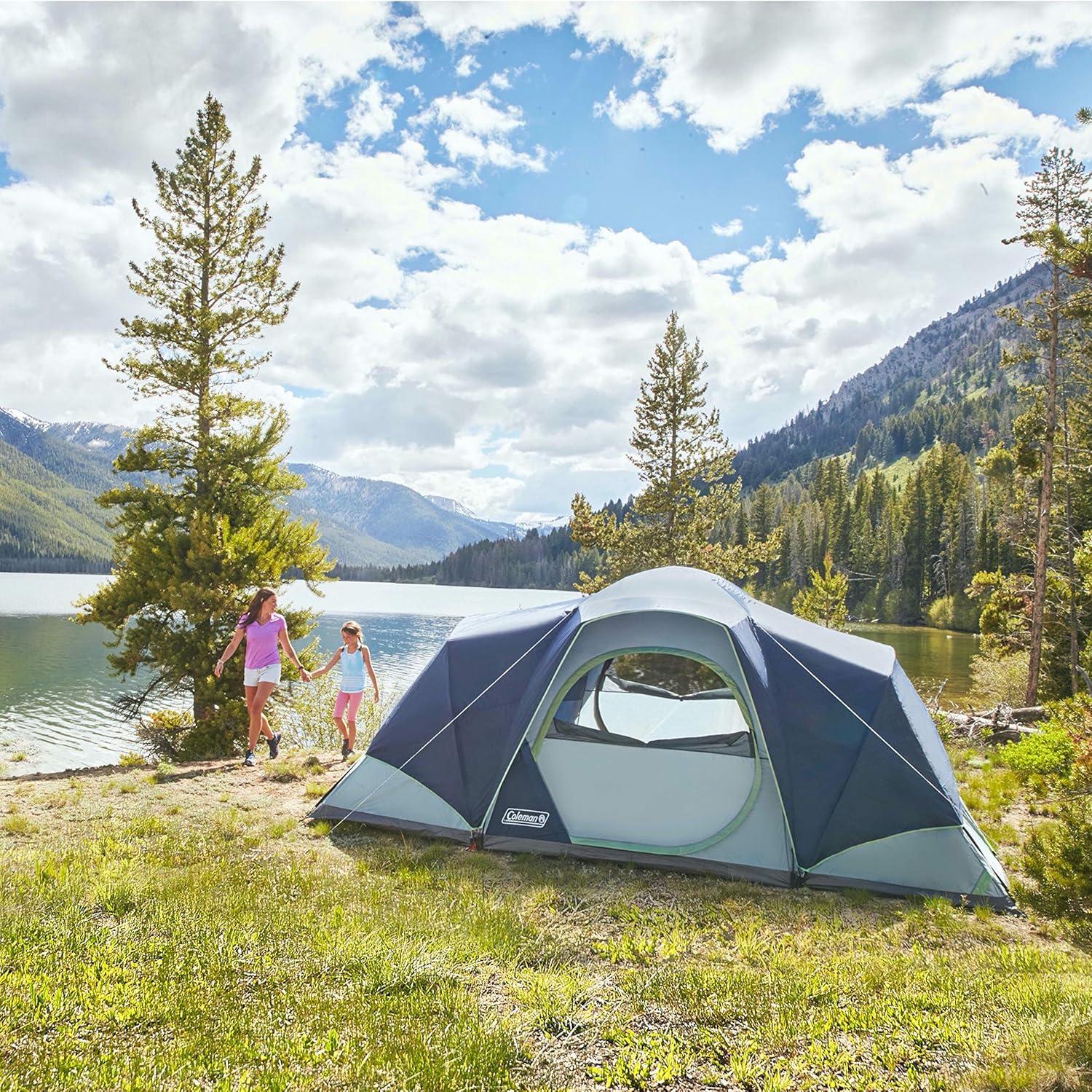 imageColeman Skydome XL Large Family Tent with 5 Minute Setup Weatherproof 812 Person Tent with Rainfly ampamp Carry Bag Fits Multiple Queen Airbeds Made of PFASFree MaterialsContains Pfas