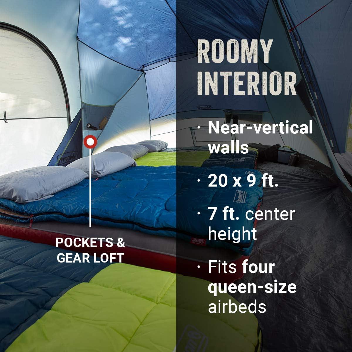 imageColeman Skydome XL Large Family Tent with 5 Minute Setup Weatherproof 812 Person Tent with Rainfly ampamp Carry Bag Fits Multiple Queen Airbeds Made of PFASFree MaterialsContains Pfas
