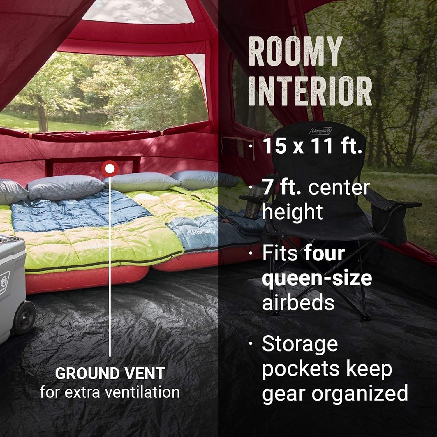 imageColeman Skylodge 10Person Family Tent Weatherproof XL Tent with Rainfly ampamp Room Divider Fits 4 QueenSized Airbeds Made of PFASFree MaterialsContains Pfas
