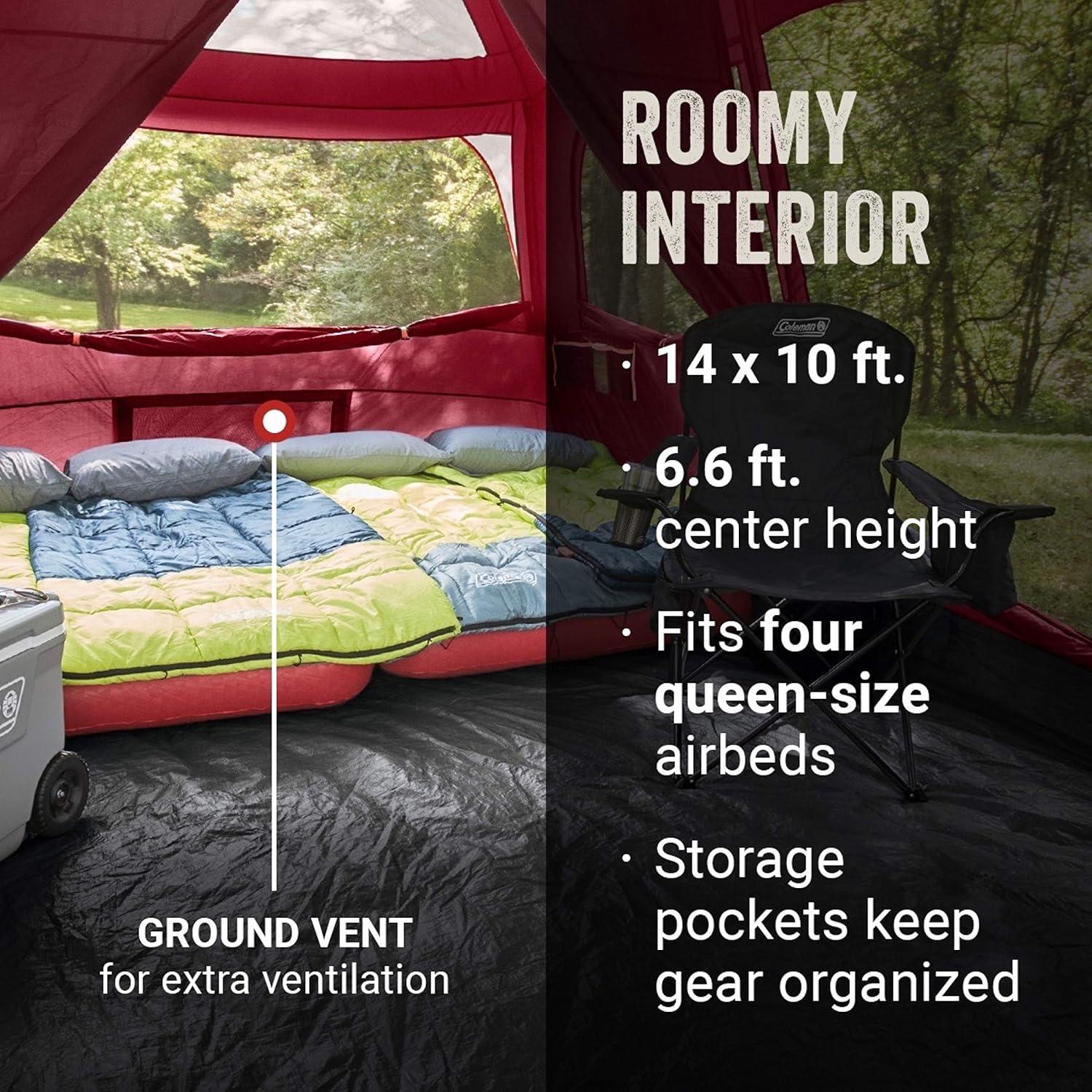 imageColeman Skylodge 10Person Family Tent Weatherproof XL Tent with Rainfly ampamp Room Divider Fits 4 QueenSized Airbeds Made of PFASFree MaterialsContains Pfas