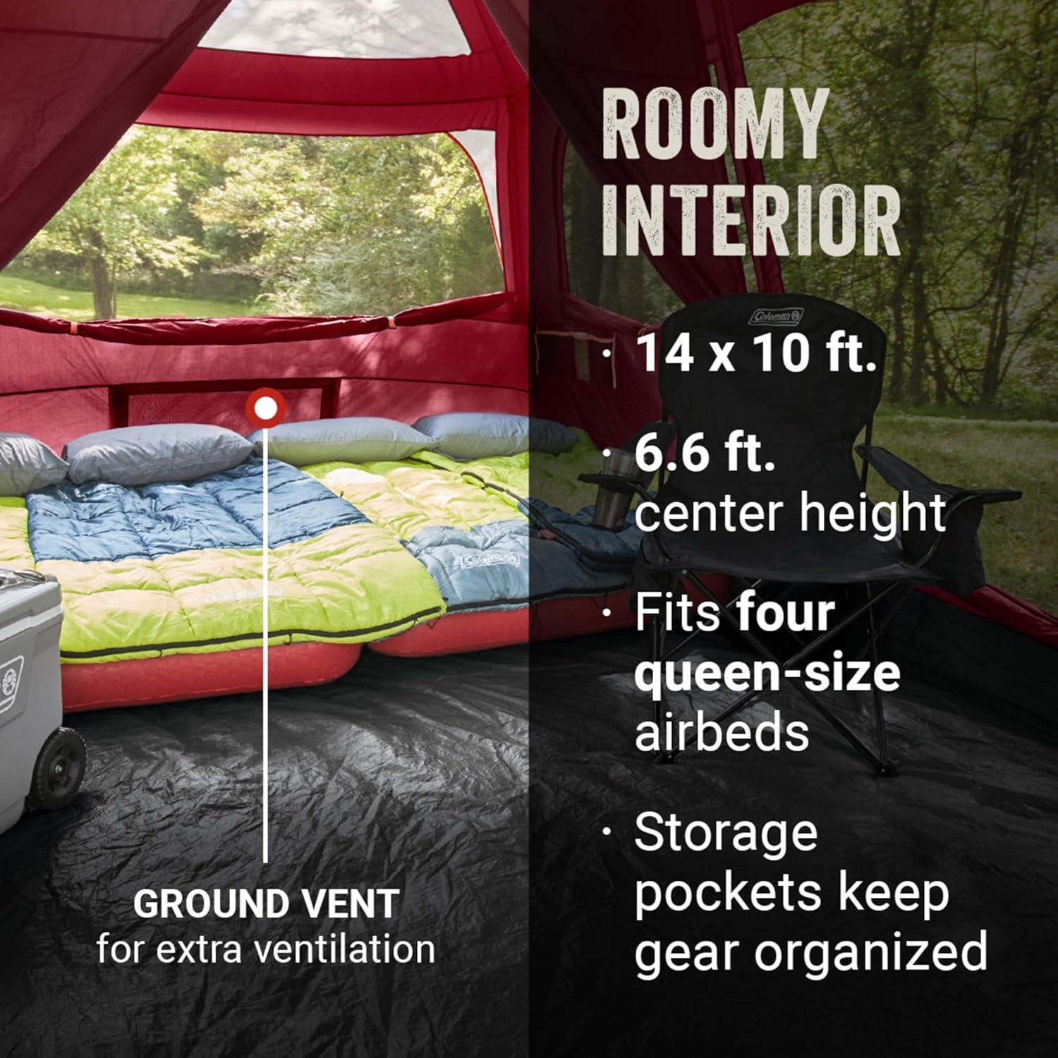 imageColeman Skylodge 10Person Family Tent Weatherproof XL Tent with Rainfly ampamp Room Divider Fits 4 QueenSized Airbeds Made of PFASFree MaterialsPfasfree