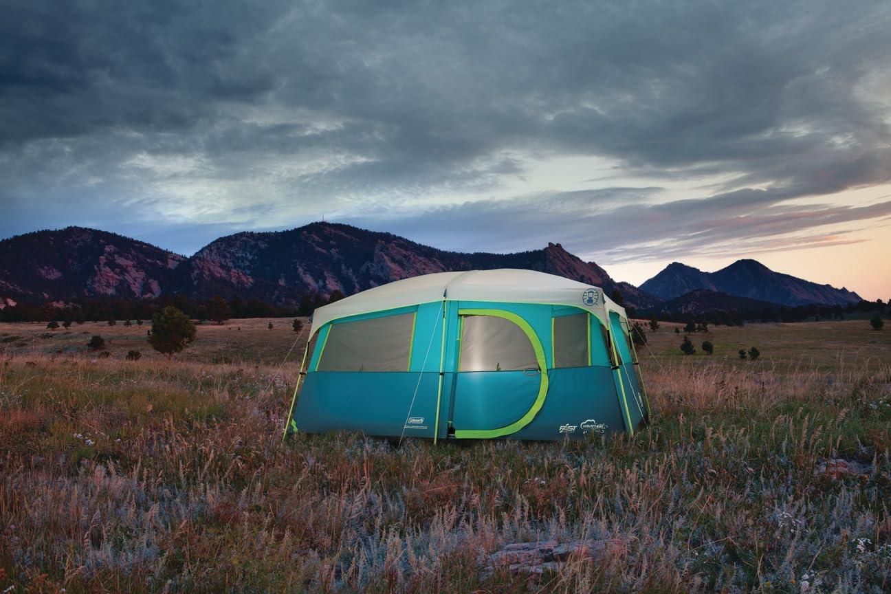 imageColeman Tenaya Lake 8Person Cabin Tent with Builtin Closet FastPitch Tent Sets Up in Under 10 Mins Family Tent with Rainfly ampamp Wheeled Carry BagPfasfree