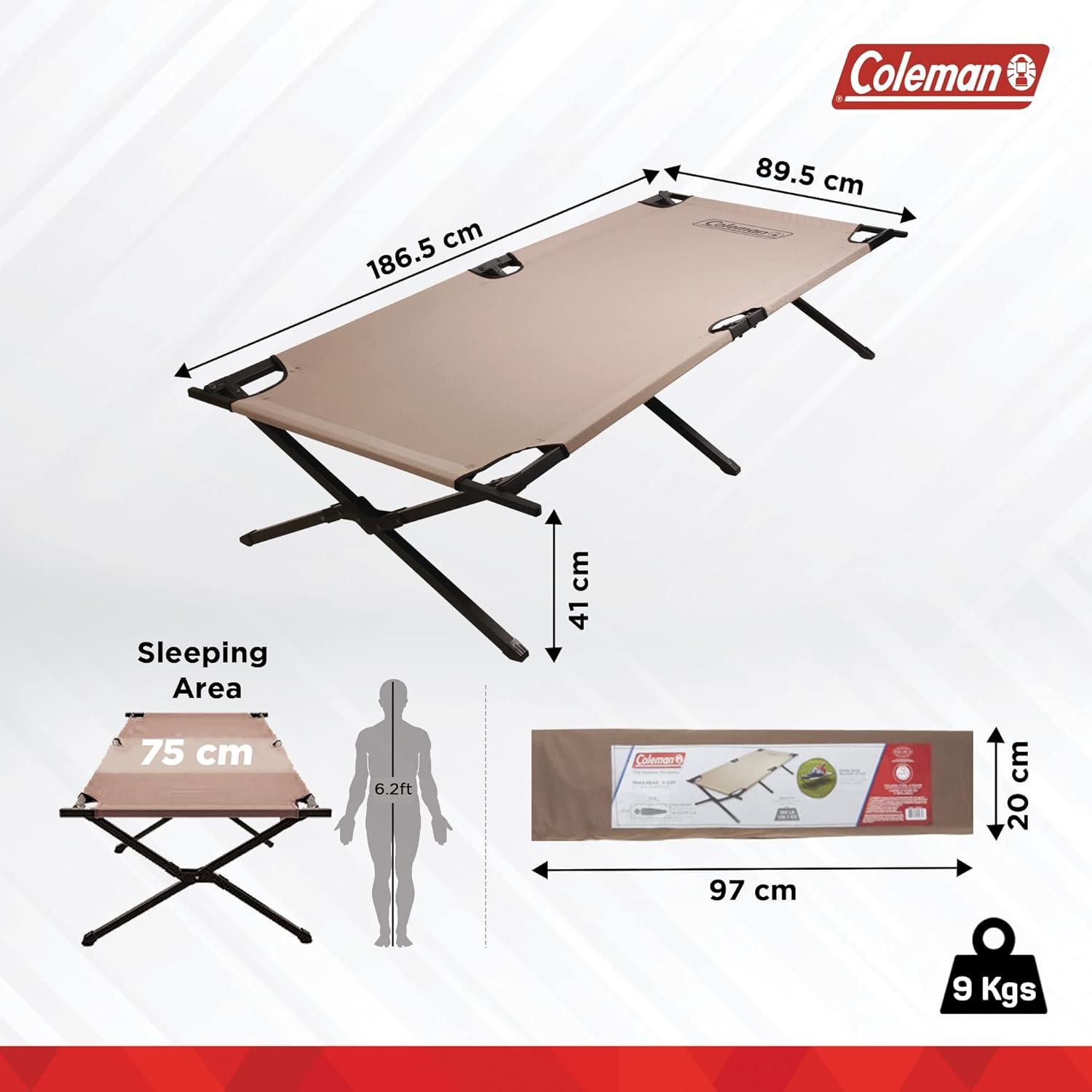 imageColeman Trailhead II Large Folding Cot with Easy Setup ampamp Takedown Supports Adults up to 6ft 2in or 300lbs Great for Camping Lounging Elevated Sleeping Guests ampamp MoreMilitary Camping Cot