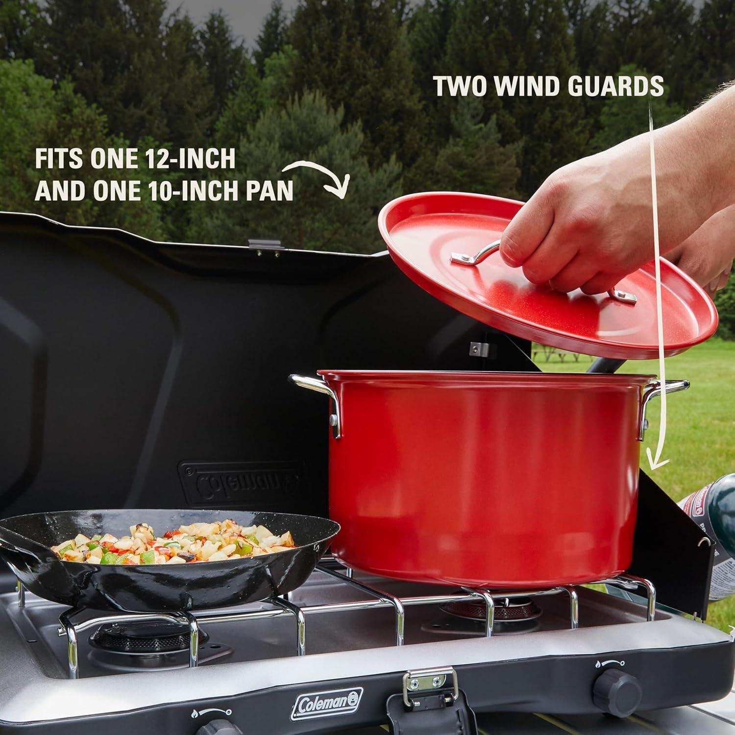 imageColeman Triton 2Burner Propane Camping Stove with InstaStart Ignition Portable Camping Cooktop with 2 Adjustable Burners ampamp Wind Guards 22000 BTUs of Power for Camping Tailgating Grilling