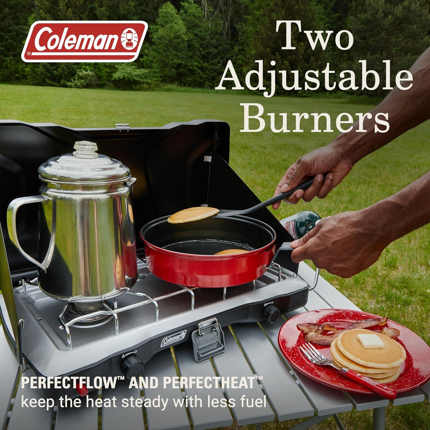 imageColeman Triton 2Burner Propane Camping Stove with InstaStart Ignition Portable Camping Cooktop with 2 Adjustable Burners ampamp Wind Guards 22000 BTUs of Power for Camping Tailgating Grilling