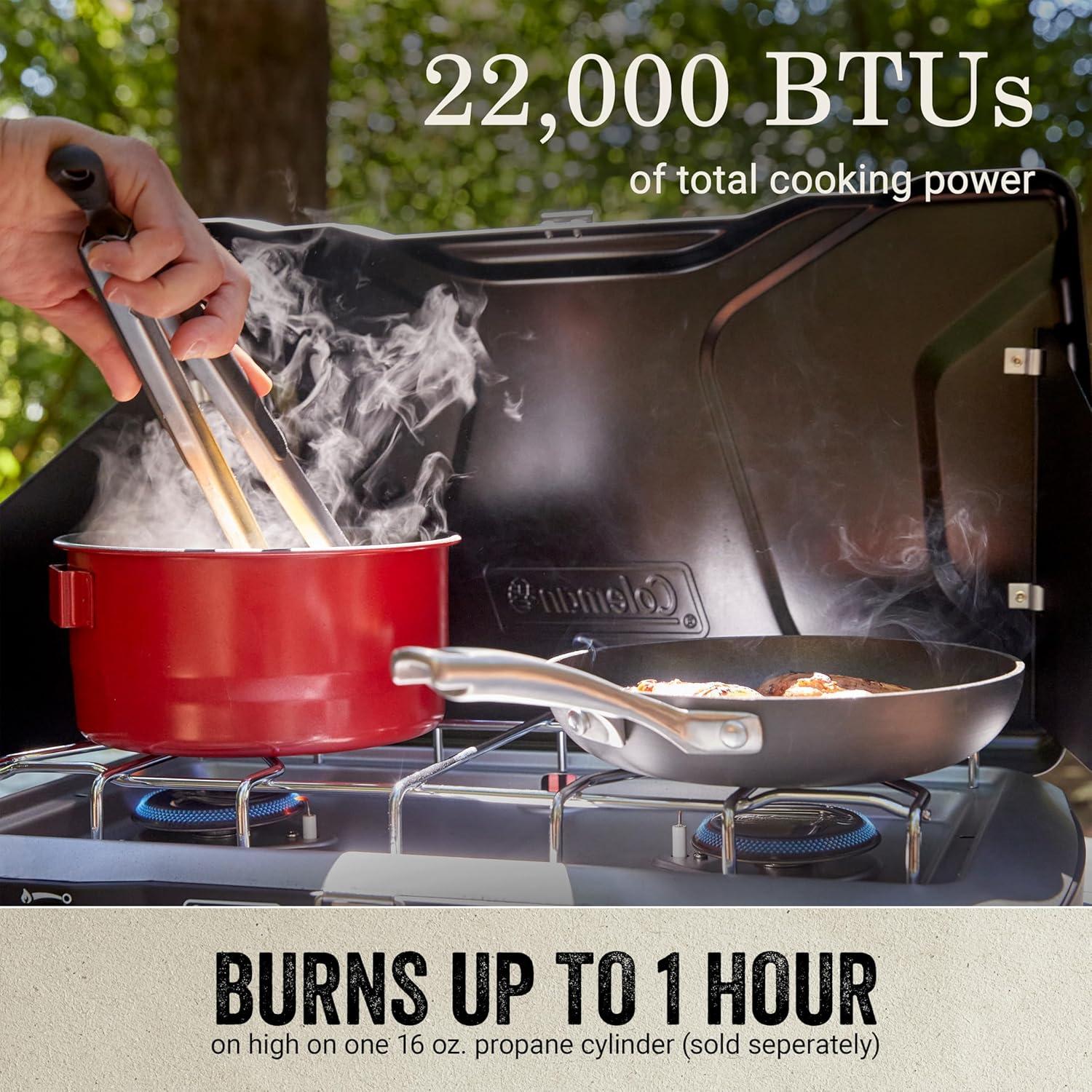 imageColeman Triton 2Burner Propane Camping Stove with InstaStart Ignition Portable Camping Cooktop with 2 Adjustable Burners ampamp Wind Guards 22000 BTUs of Power for Camping Tailgating Grilling