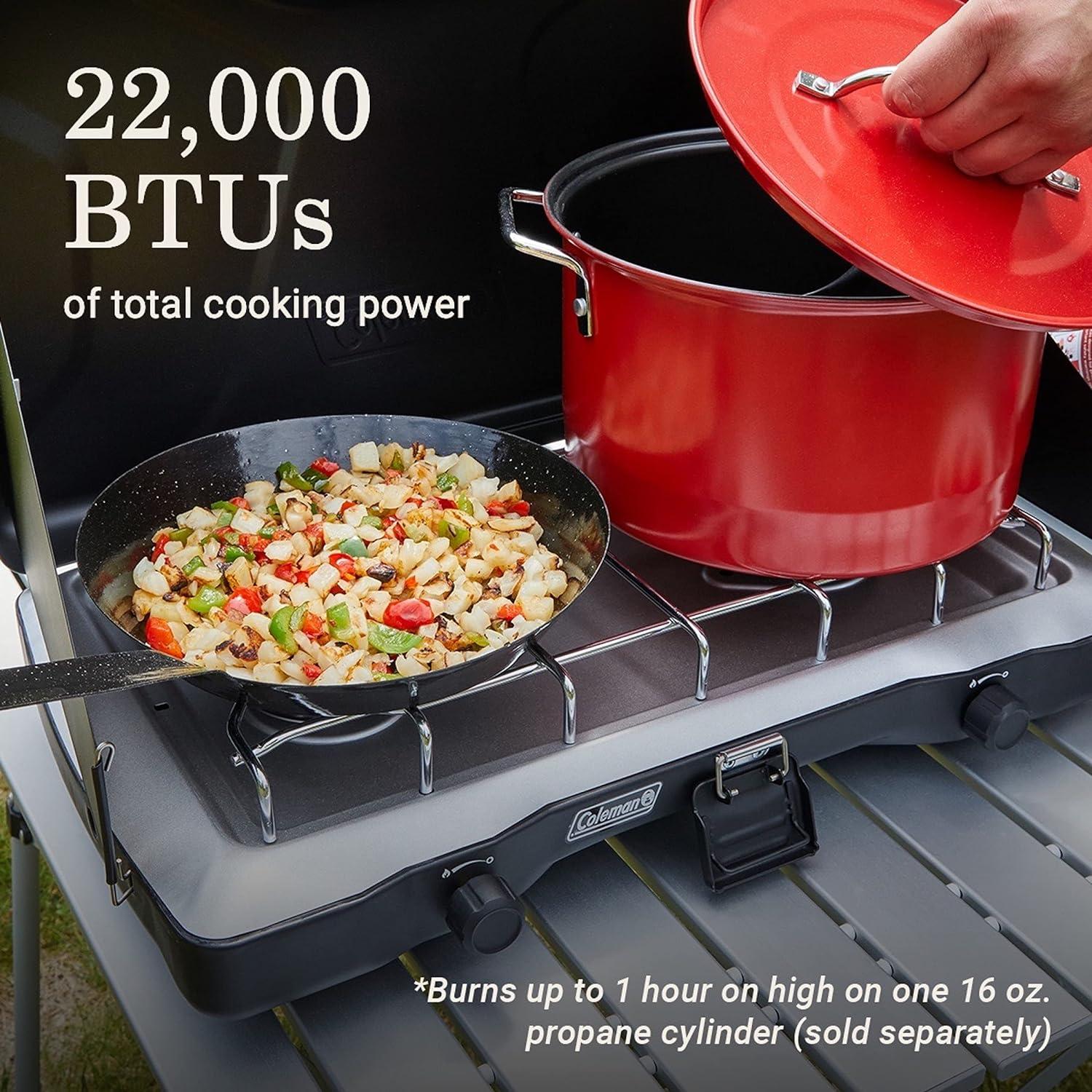 imageColeman Triton 2Burner Propane Stove Portable Camping Cooktop with 2 Adjustable Burners ampamp Wind Guards 22000 BTUs of Power for Camping Tailgating Grilling BBQ ampamp MoreMatte Black