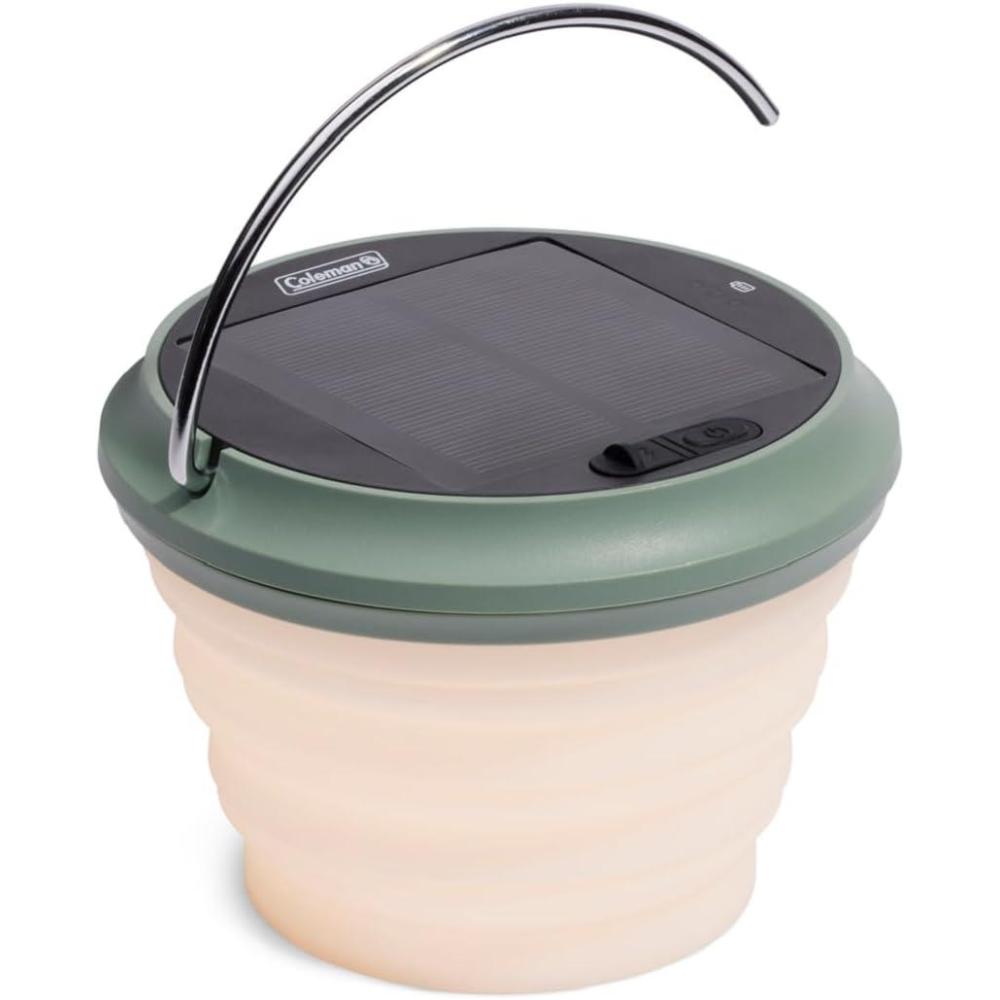imageColeman 200 Lumens Rechargeable Solar Camping Lantern Collapsible Lightweight ampamp Water Resistant with Multicolored Lights
