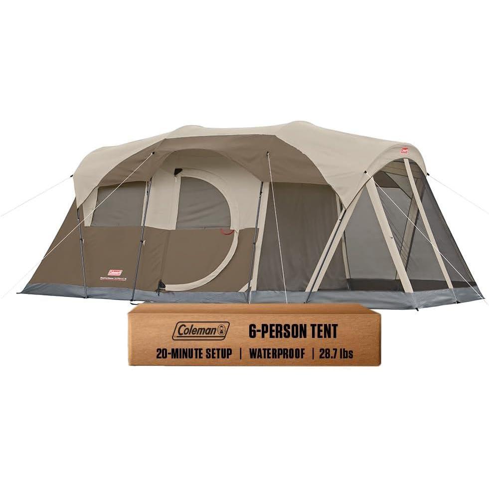 imageColeman 6Person WeatherMaster Camping Tent with Screened Porch Weatherproof Tent with Screen Room Rainfly ampamp Carry Bag Included Made Without PFAS ChemicalsPfasfree