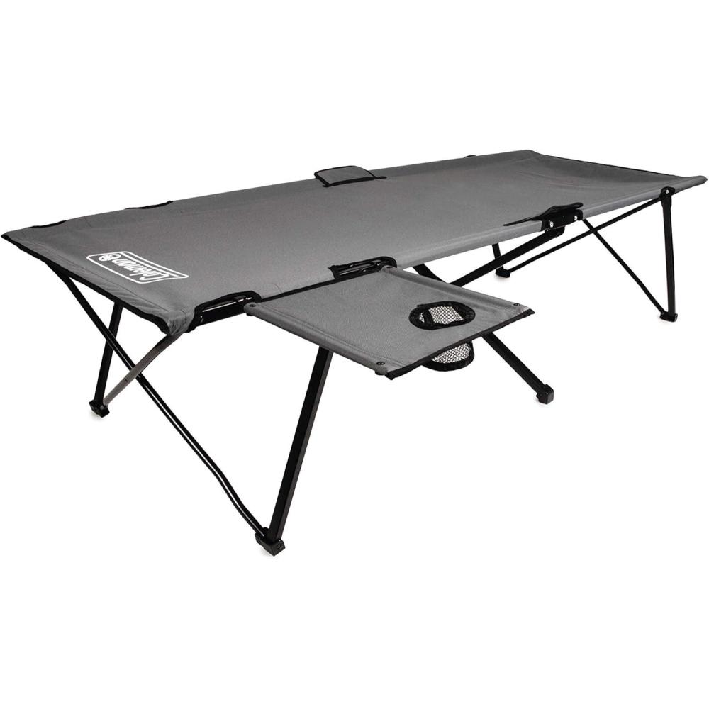 imageColeman PackAway Big n Tall Camping Cot with Removable Side Table Extra Wide Cot Fits Adults up to 6ft 6in or 300lbs Carry Bag Included