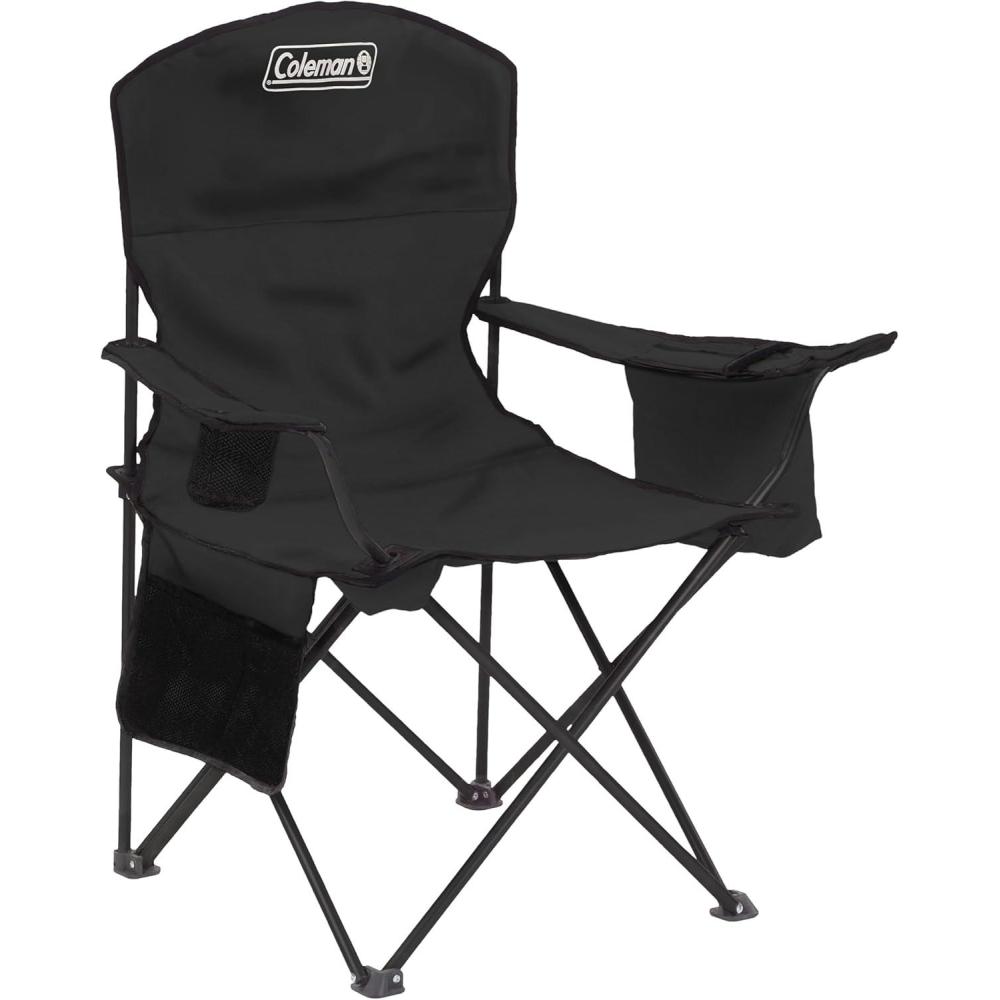 imageColeman Portable Camping Chair with 4Can Cooler Cushioned Seat ampamp Back with Side Pockets ampamp Cup Holder Carry Bag Included Great for Camping Tailgating Firepits Patio ampamp MoreBlack