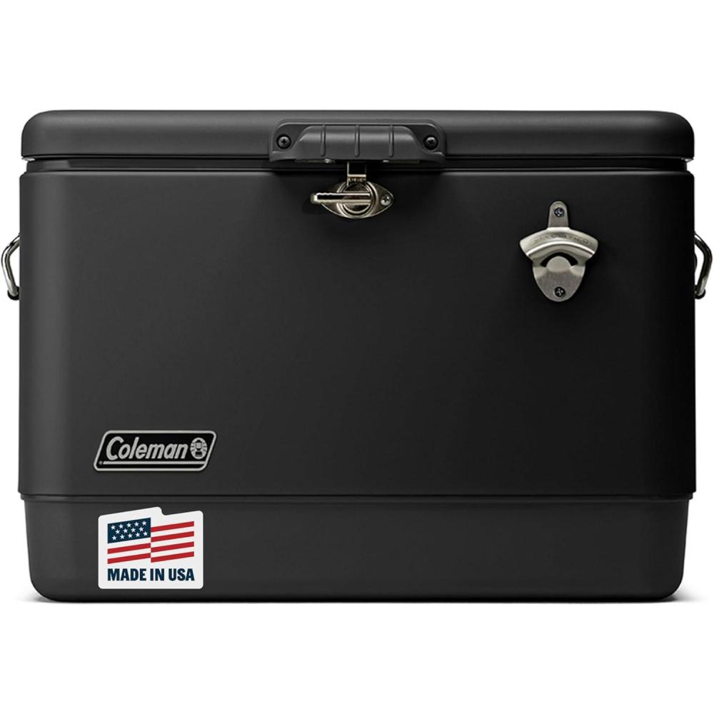 imageColeman Reunion Premium Portable Cooler 54qt Steel Belted LeakResistant HeavyDuty Latch Handles ampamp Drain Builtin Bottle Opener Perfect for Camping Tailgating Beach ampamp PicnicMidnight