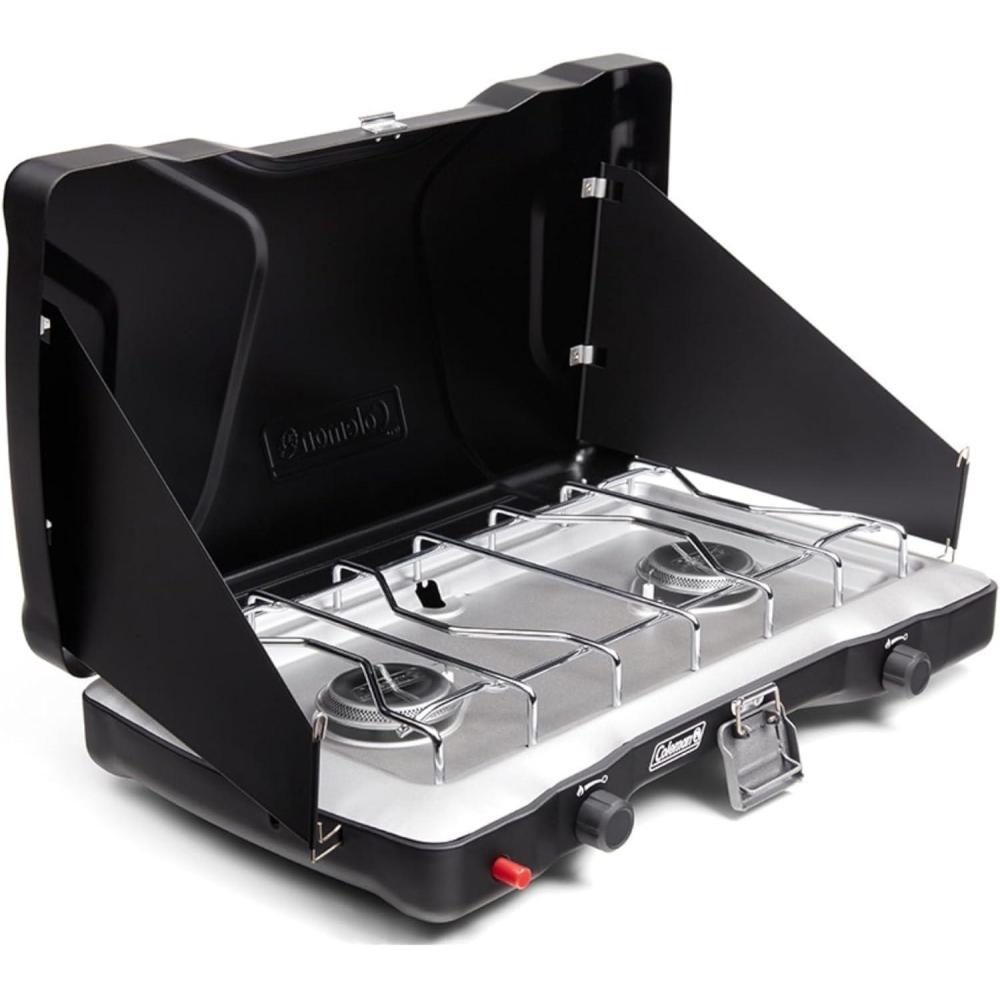 imageColeman Triton 2Burner Propane Camping Stove with InstaStart Ignition Portable Camping Cooktop with 2 Adjustable Burners ampamp Wind Guards 22000 BTUs of Power for Camping Tailgating Grilling