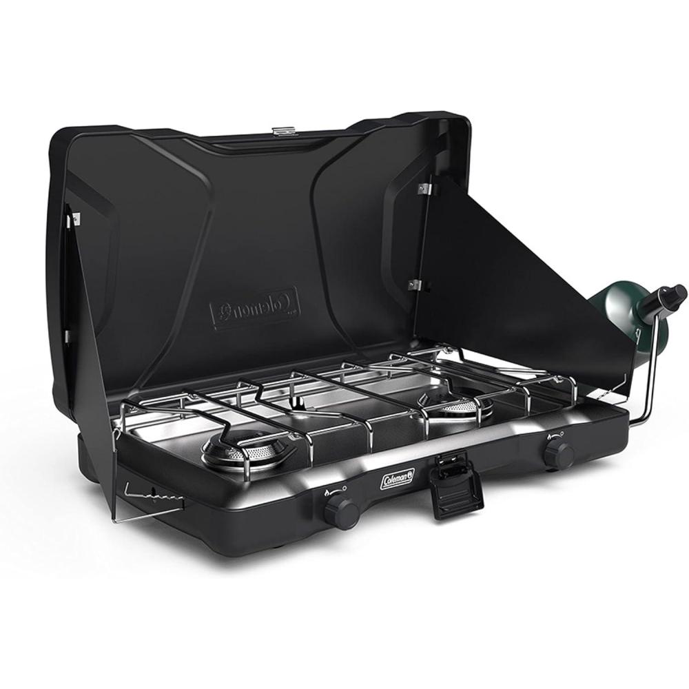 imageColeman Triton 2Burner Propane Stove Portable Camping Cooktop with 2 Adjustable Burners ampamp Wind Guards 22000 BTUs of Power for Camping Tailgating Grilling BBQ ampamp MoreMatte Black