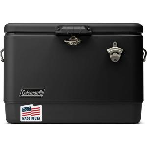 Coleman Reunion Premium Portable Cooler 54qt Steel Belted Leak-Resistant Heavy-Duty Latch Handles & Drain Built-in Bottle Opener Perfect for Camping Tailgating Beach & Picnic(Midnight)