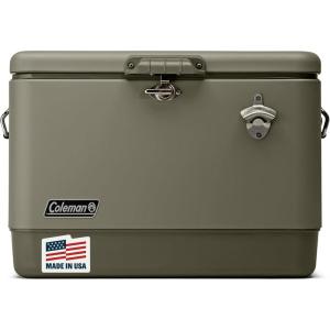 Coleman Reunion Premium Portable Cooler 54qt Steel Belted Leak-Resistant Heavy-Duty Latch Handles & Drain Built-in Bottle Opener Perfect for Camping Tailgating Beach & Picnic(Sage)