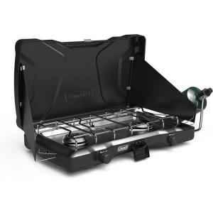 Coleman Triton 2-Burner Propane Stove, Portable Camping Cooktop with 2 Adjustable Burners & Wind Guards, 22,000 BTUs of Power for Camping, Tailgating, Grilling, BBQ, & More(Matte Black)