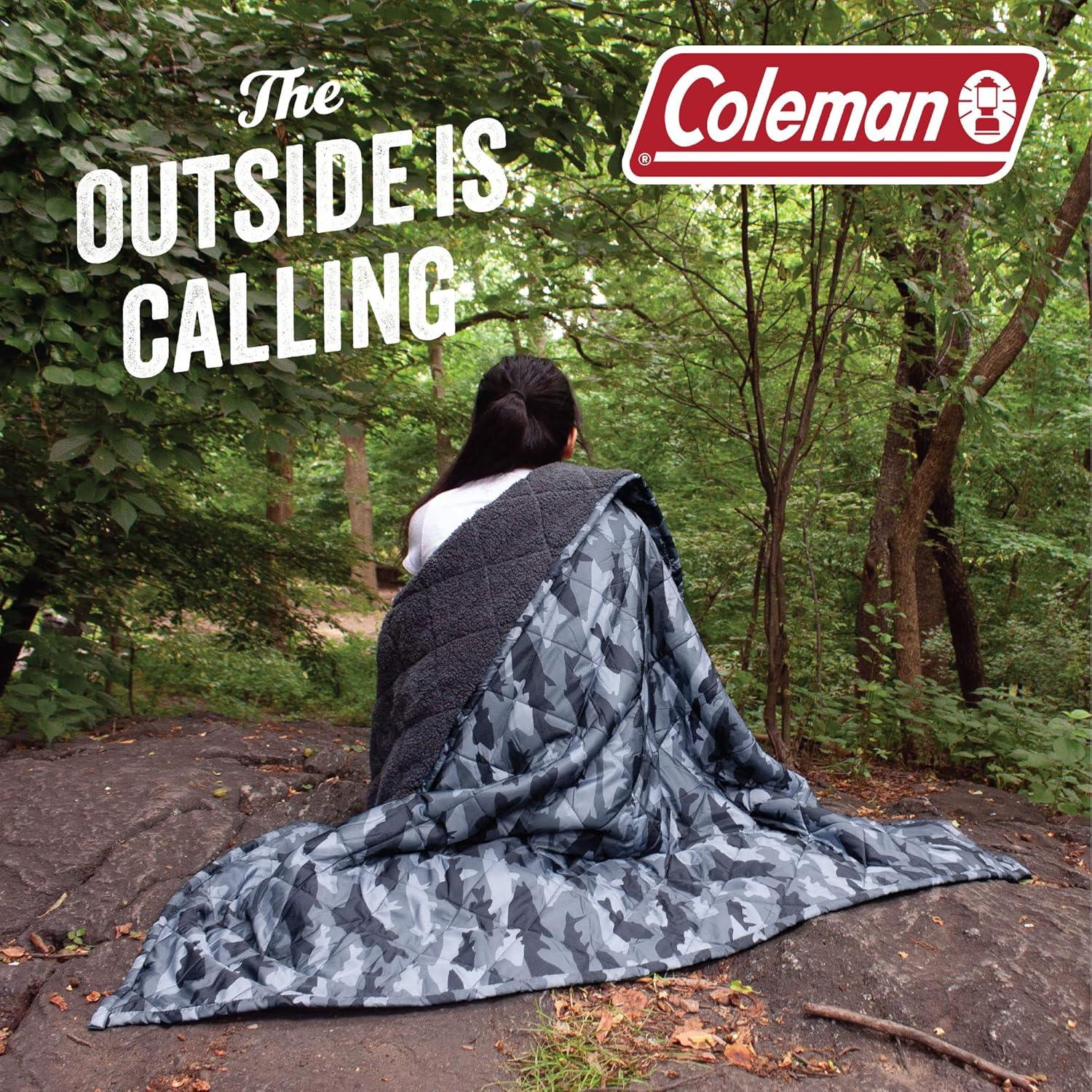 imageCathay Home Coleman Indoor Outdoor Reversible Water Resistant and Sherpa Throw Blanket 50x60 Inch Taupe CMTH107Blue