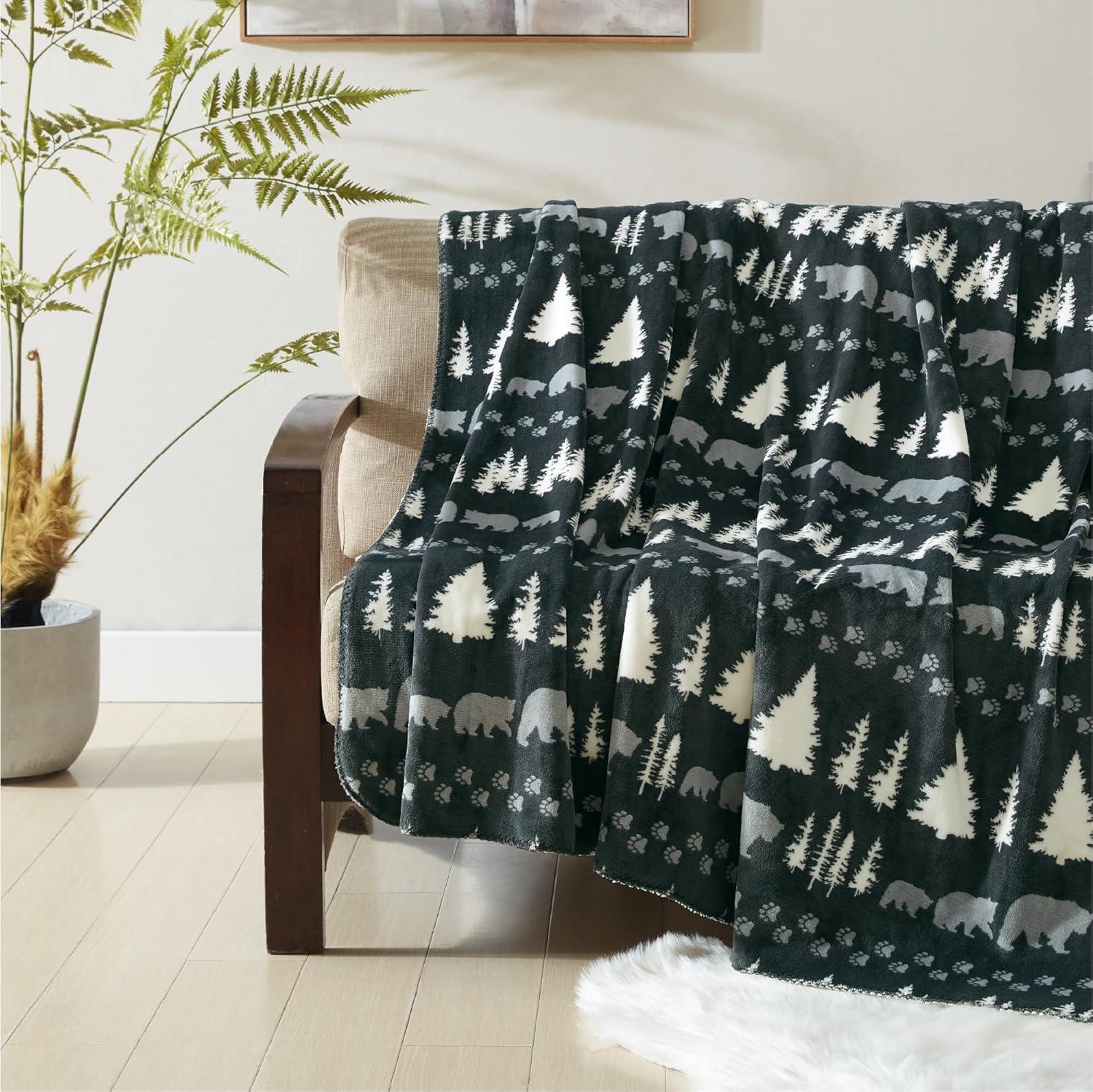 imageCathay Home Coleman Indoor Outdoor Reversible Water Resistant and Sherpa Throw Blanket 50x60 Inch Taupe CMTH107Grey