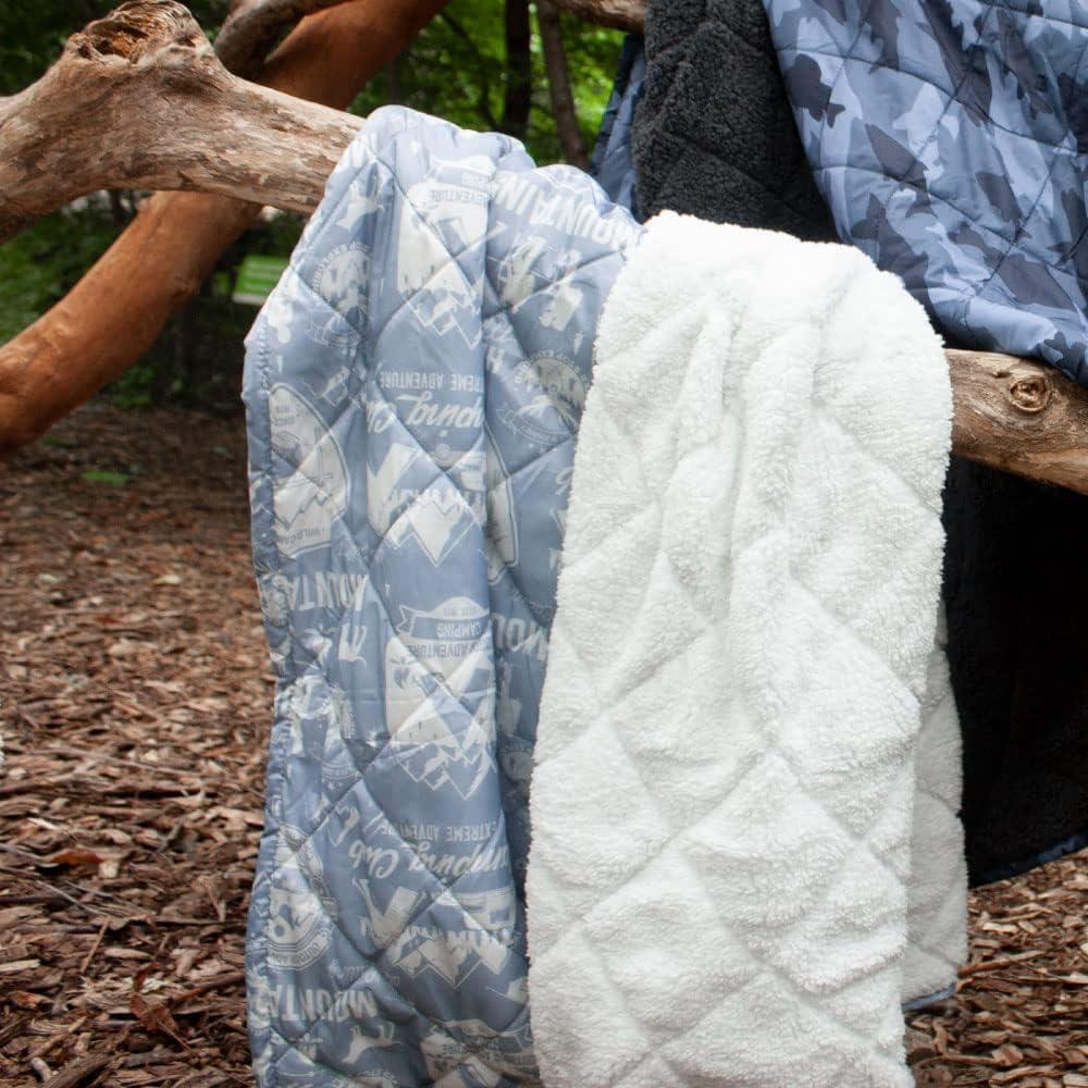 imageCathay Home Coleman Indoor Outdoor Reversible Water Resistant and Sherpa Throw Blanket 50x60 Inch Taupe CMTH107Light Blue