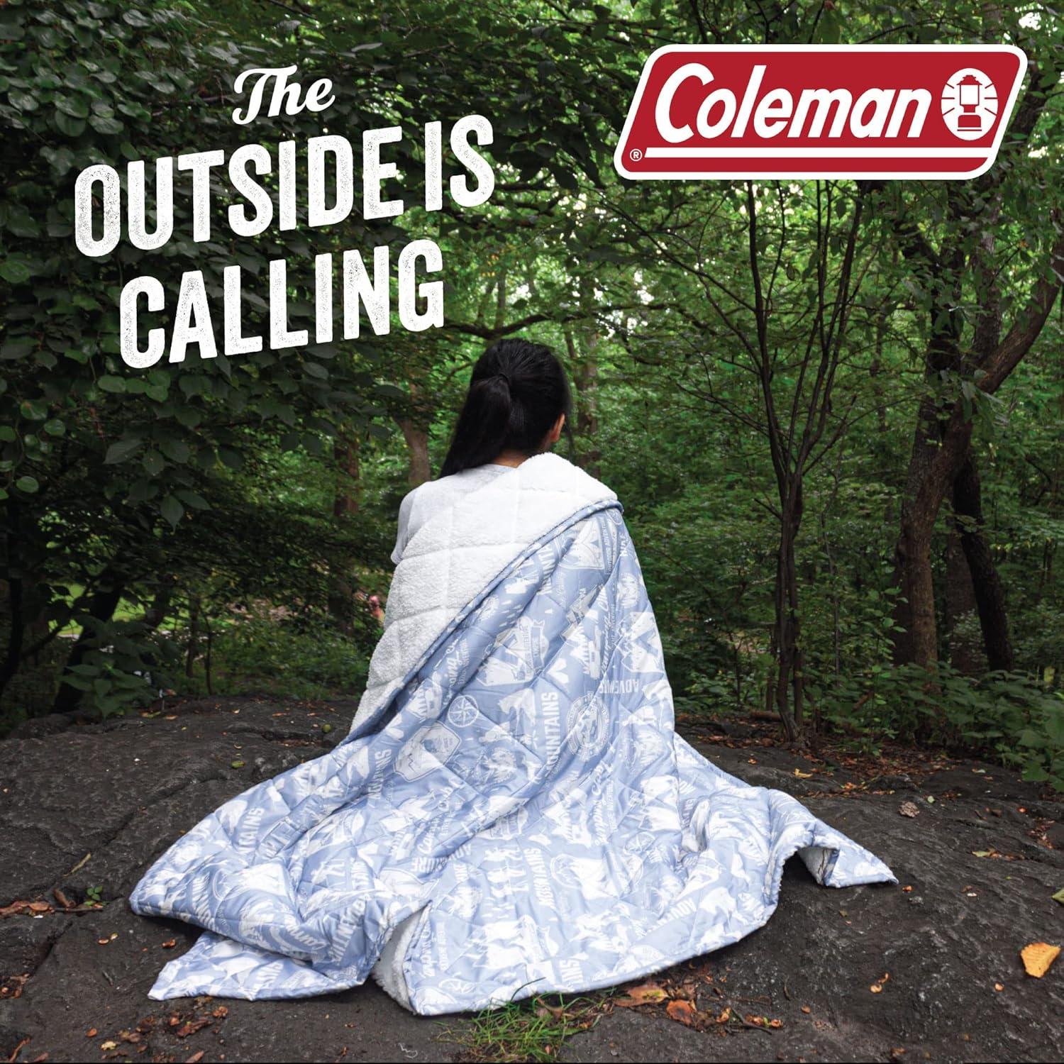 imageCathay Home Coleman Indoor Outdoor Reversible Water Resistant and Sherpa Throw Blanket 50x60 Inch Taupe CMTH107Light Blue