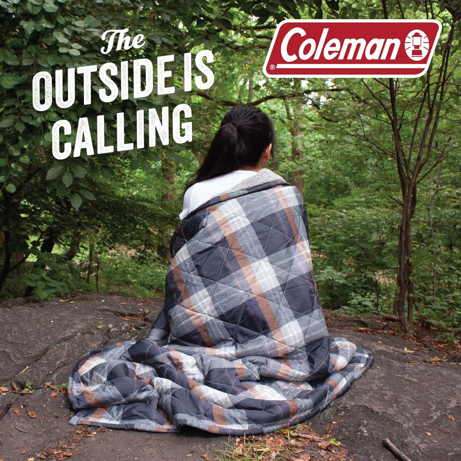 imageCathay Home Coleman Indoor Outdoor Reversible Water Resistant and Sherpa Throw Blanket 50x60 Inch Taupe CMTH107Navy