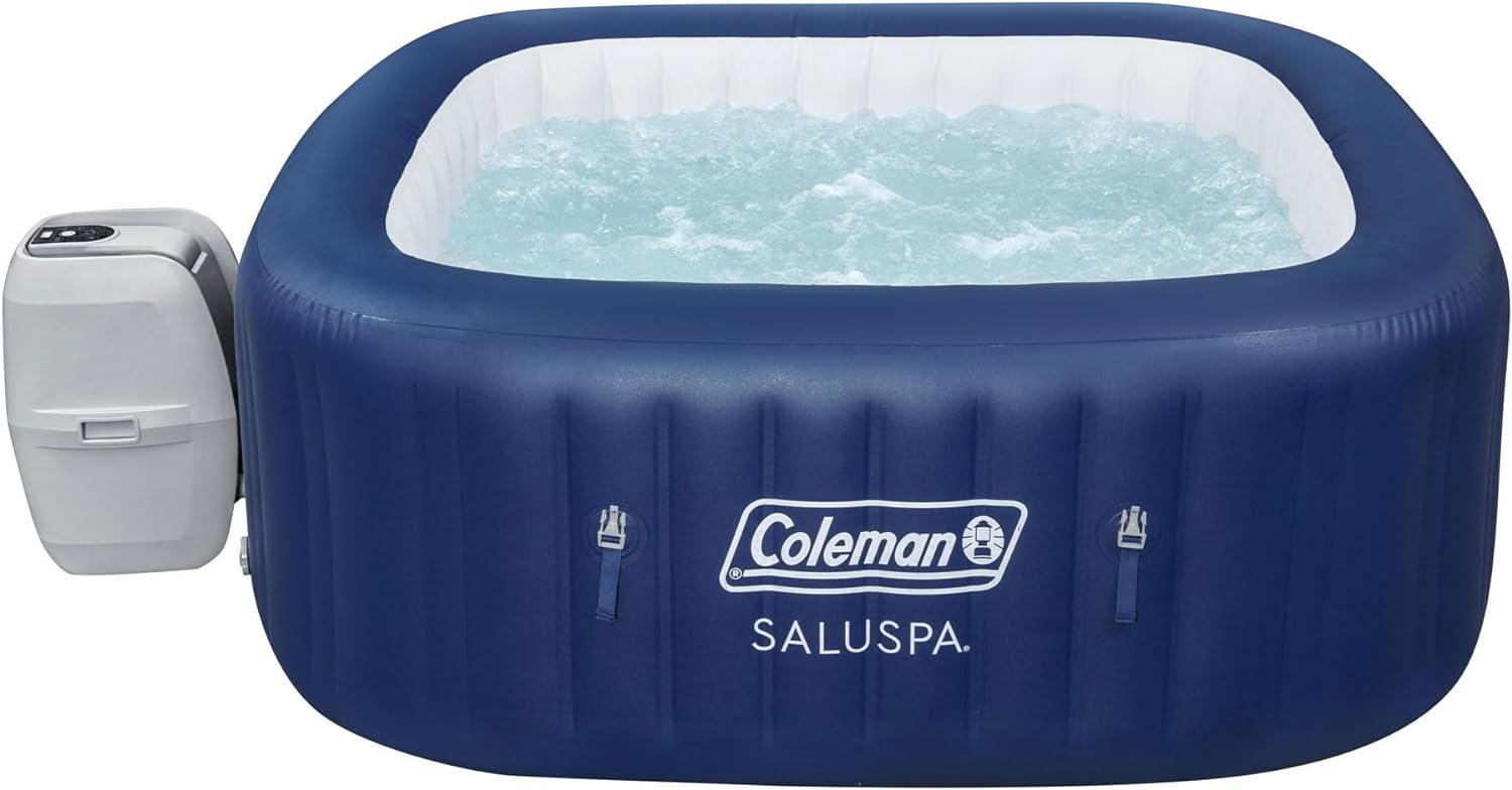 imageColeman Hawaii AirJet Large Square 4 to 6 Person Inflatable Hot Tub Portable Outdoor Spa with 140 AirJets and EnergySense Cover GreyBlue