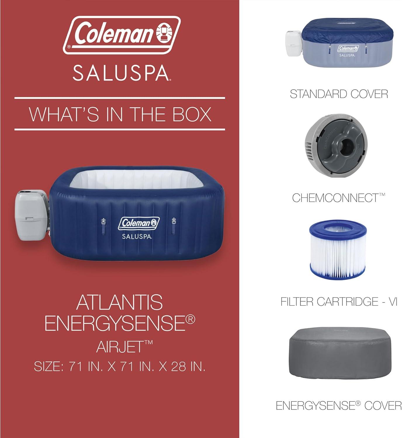 imageColeman Hawaii AirJet Large Square 4 to 6 Person Inflatable Hot Tub Portable Outdoor Spa with 140 AirJets and EnergySense Cover GreyBlue