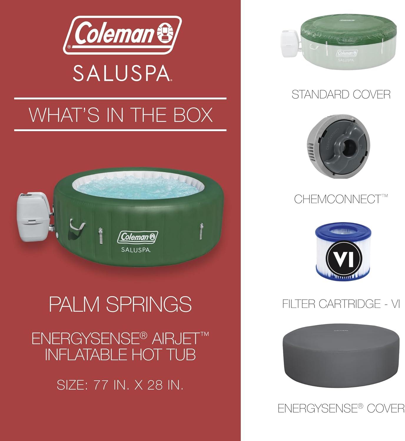 imageColeman Palm Springs 4 to 6 Person EnergySense Smart AirJet Plus Inflatable Hot Tub Outdoor Spa with 140 AirJets and Insulated Cover4 Capacity Forest Green